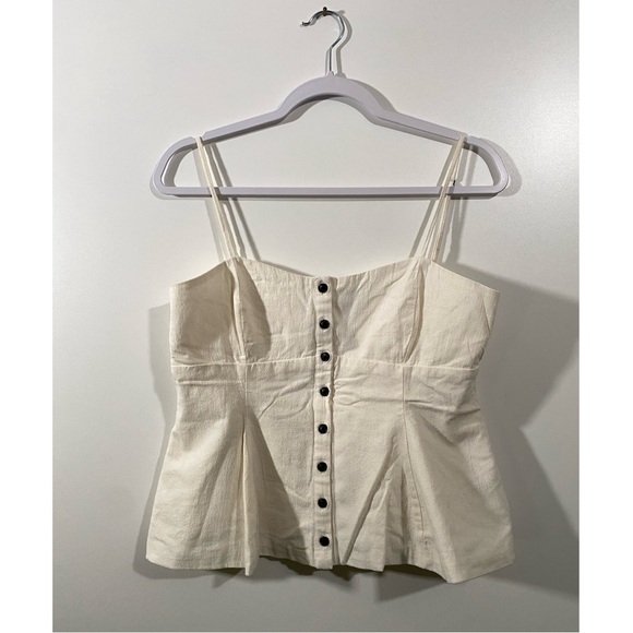 Zara White Linen Peplum Tank Top Size Large with Adjustable Straps and Buttons - Picture 2 of 7